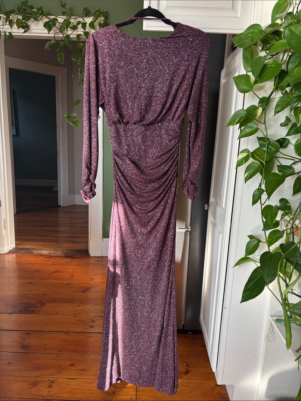 Vince Camuto Sparkle Ruched Cowl Neck Maxi Dress - Plum